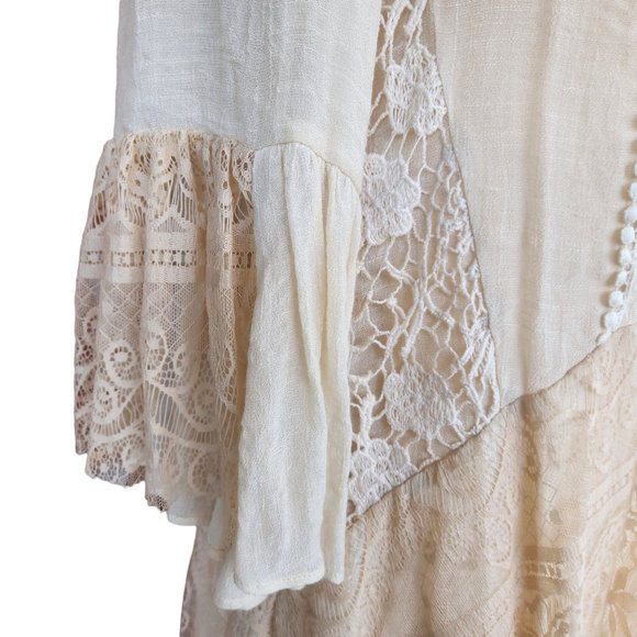 altar'd state Lace Asymmetrical Cream Beige Blouse Layering Cottagecore - Picture 2 of 14